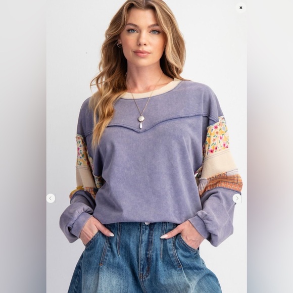 #067 Easel PRINT MIX WASHED TERRY KNIT PULLOVER - Picture 2 of 6